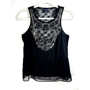 American Eagle Black Bohemian Gothcore Lace Embroidered Sleeveless Peplum Top